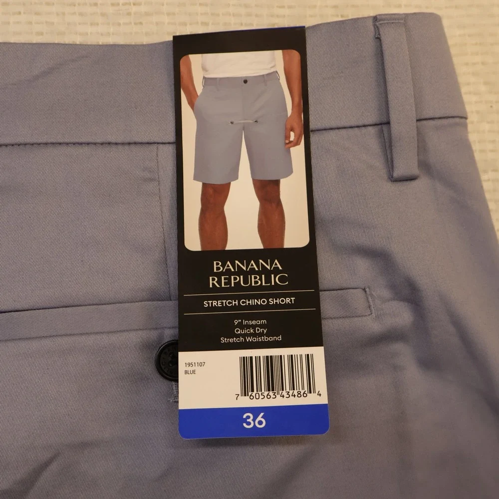 Banana Republic Mens 36 Stretch Chino Short Blue Quick Dry 9 Inseam 1951107